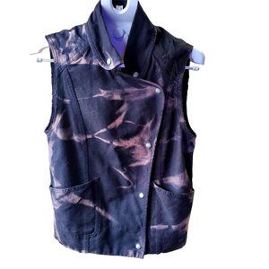 Aritzia WILFRED FREE Black Tie Dye Linen Cotton Oversized Moto Vest Jacket, XXS